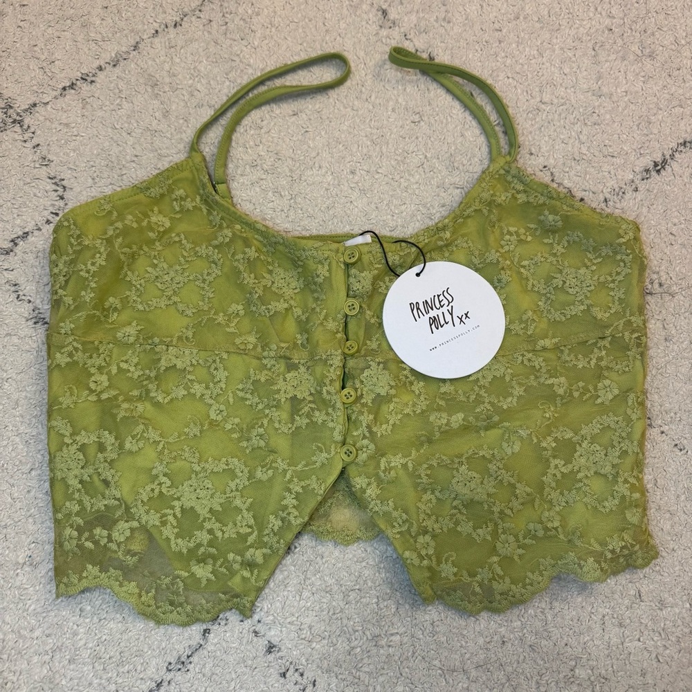 NWT Princess Polly Green lace floral bralette with adjustable straps